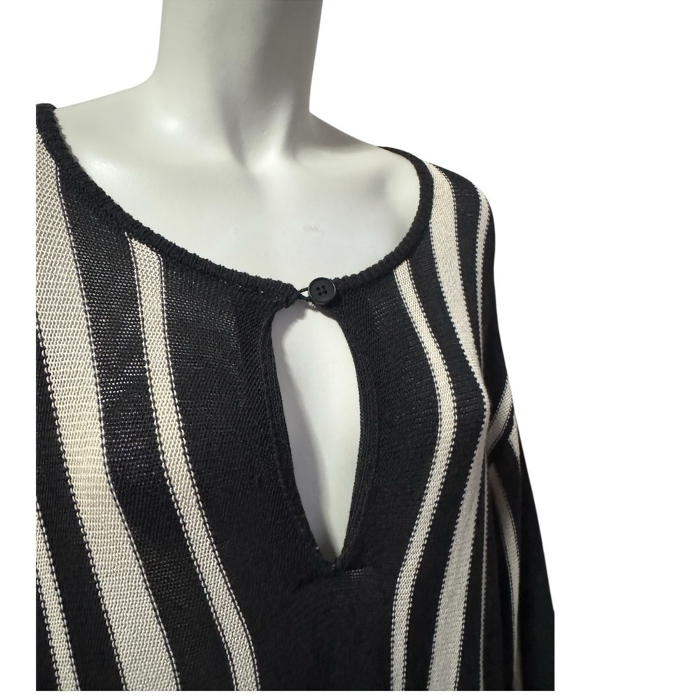 Zara Black Ivory Striped Boho Tunic Long Sleeve Minimalist Beach Women’s Large - Picture 3 of 12